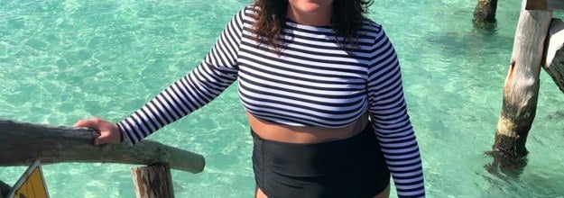 A customer review photo of them in the suit while in the ocean