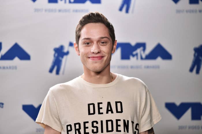 Pete Davidson poses in the press room during the 2017 MTV Video Music Awards