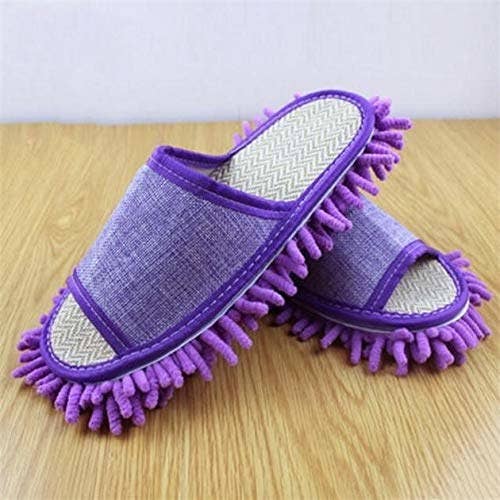 Purple mop slippers.