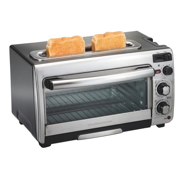 the toaster oven with two slices of toast