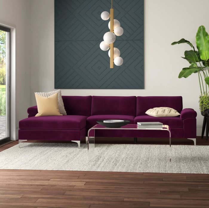 The velvet left facing sofa in purple