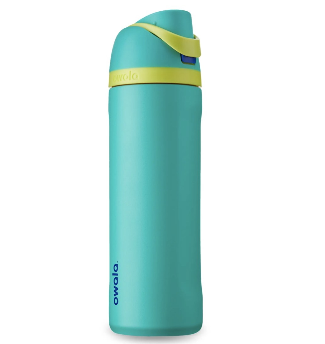 A blue water bottle