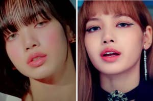 Two Blackpink members have their heads tilted while posing