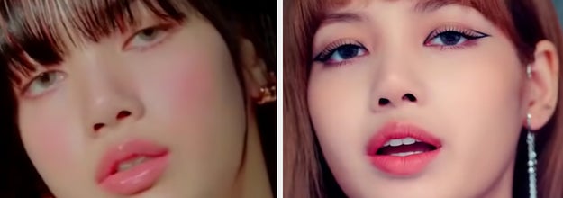 Two Blackpink members have their heads tilted while posing