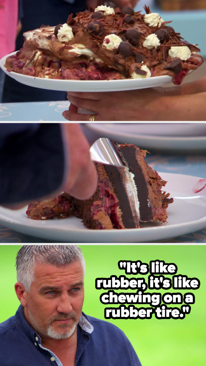 Paul Hollywood compares the texture of a cake to that of a car tire