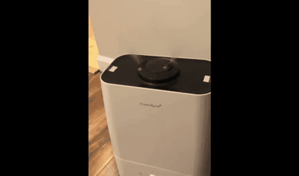 a gif of a reviewer&#x27;s aroma room cool mist humidifier blowing mist out of its nozzles