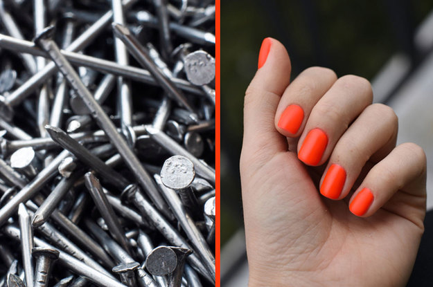 Nails that get hammered in and nails on a hand