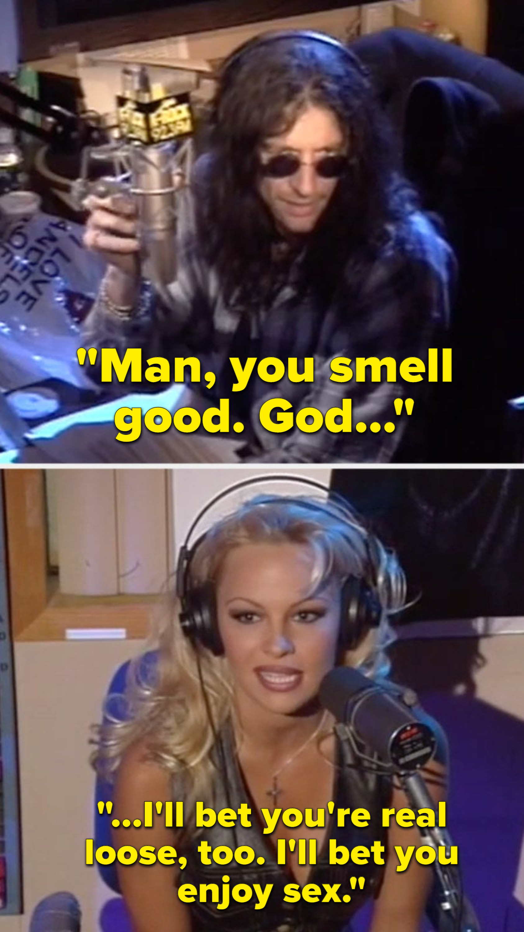 Howard stern telling pamela she smells good and the he bets she&#x27;s real loose and enjoys sex