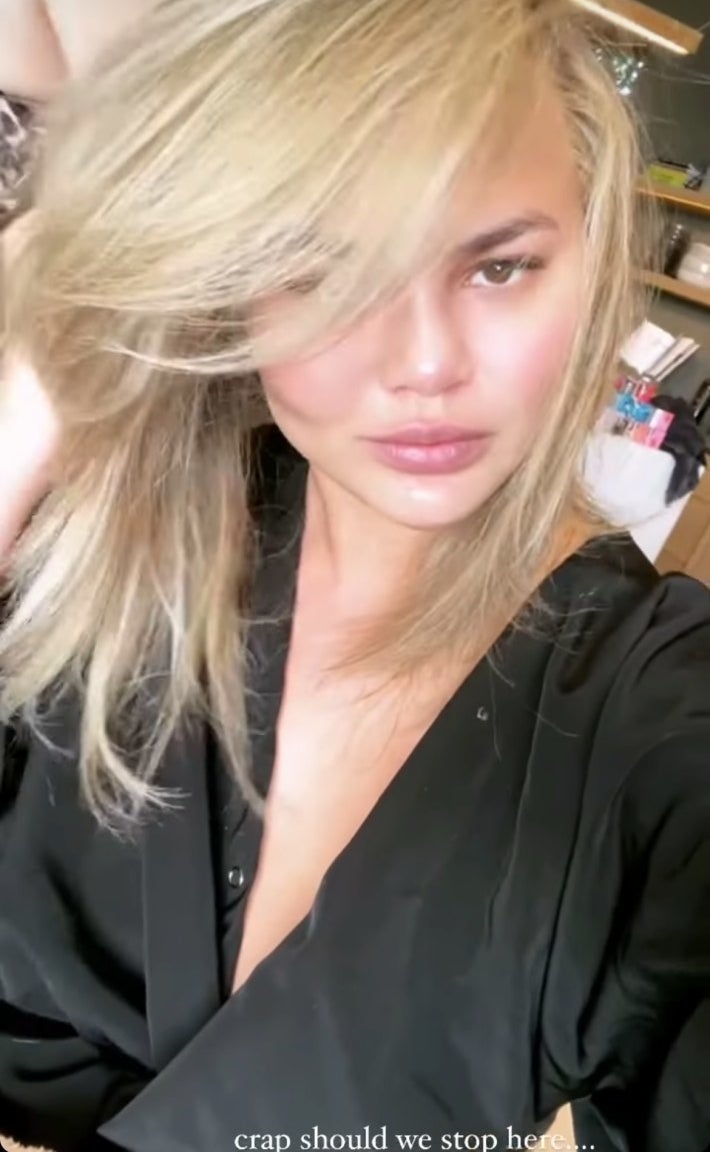 Chrissy with dry blonde hair