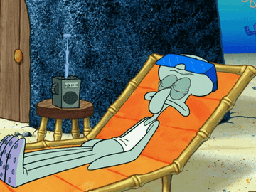 Squidward lying on a deck chair and putting his sunglasses over his eyes 