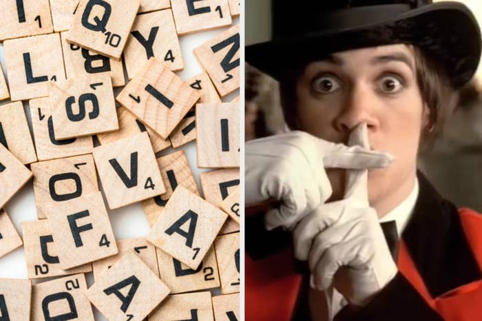 Scrabble letters on the left and Brendan Urie in &quot;I Write Sins Not Tragedies&quot; on the right
