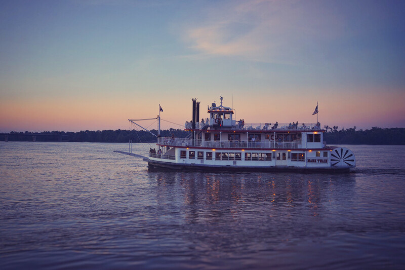 The Mark Twain Riverboat sailing down the Mississippi River