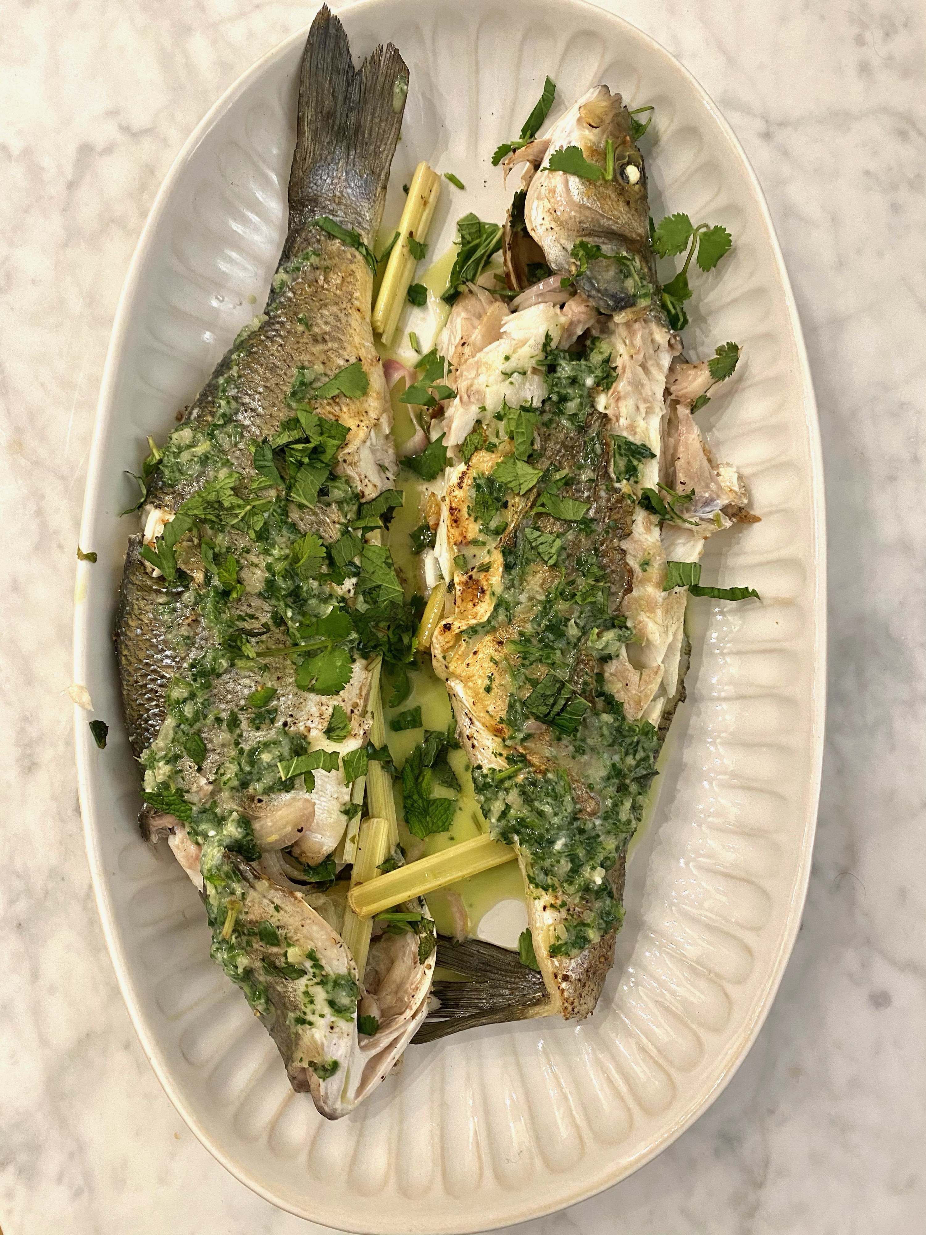 Thai Whole Grilled Snapper with herbs.