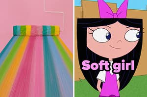 A paint brush paints a rainbow against a canvas and Alyson Stoner as Isabella Garcia-Shapiro in the show "Phineas and Ferb."