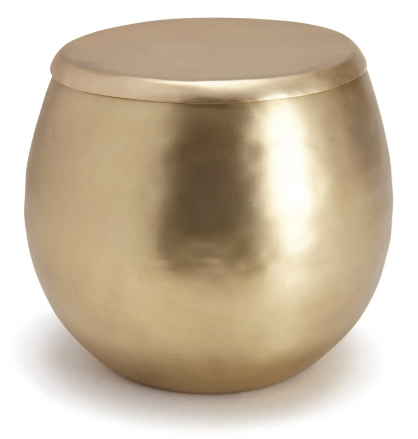 a spherical brass cotton jar with a lid on top