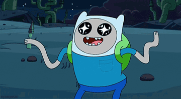 Finn from Adventure time looking star-struck and stoked 