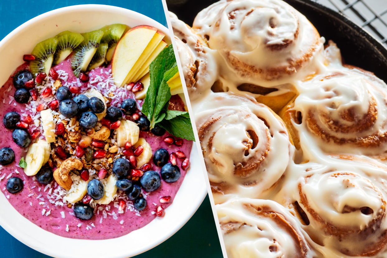 Acai bowl and cinnamon rolls