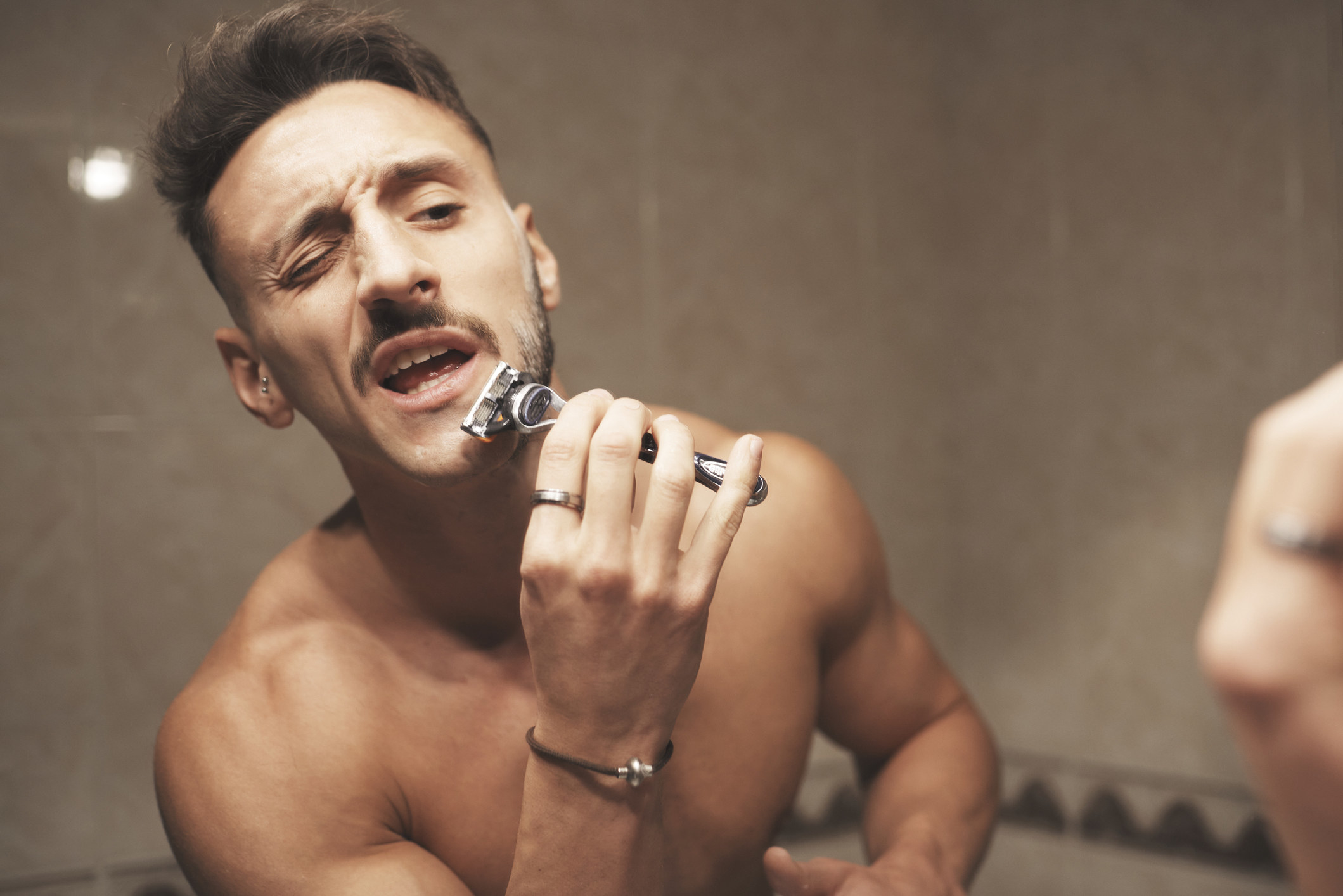 a man shaving