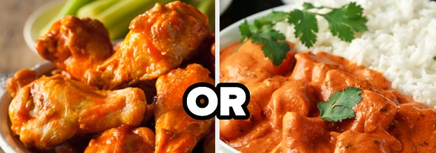 Buffalo wings and chicken tikka masala with the word