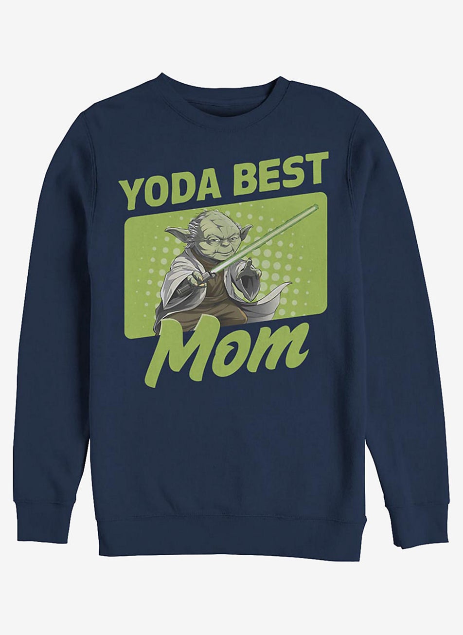 navy sweatshirt with graphic of Yoda and the text &quot;Yoda best mom&quot;