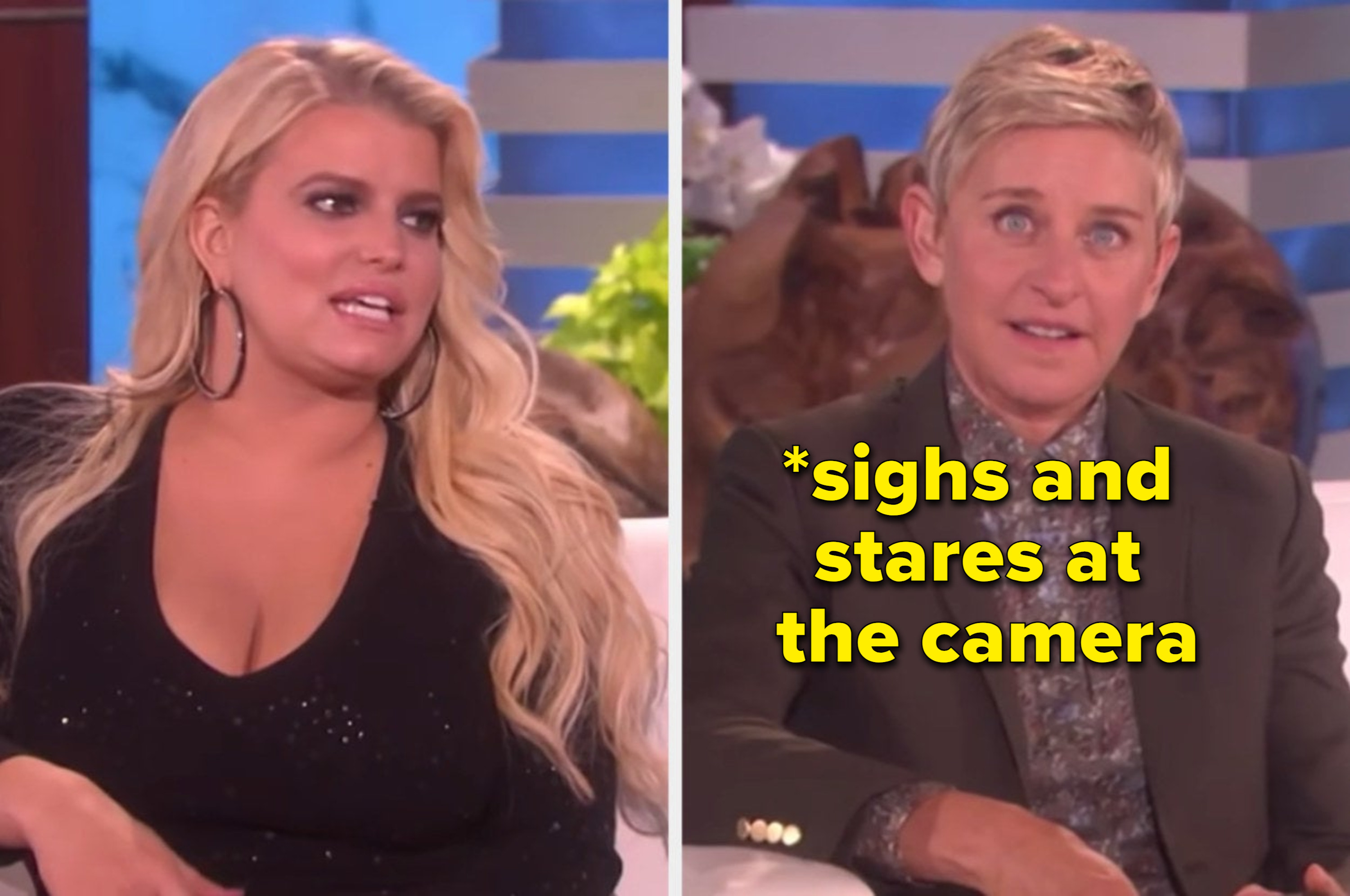 Jessica Simpson fumbling during the interview and Ellen sighing and looking directly at the camera