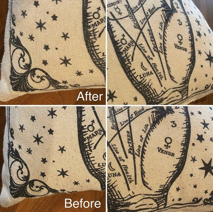 A before and after photo of a pillow with pills