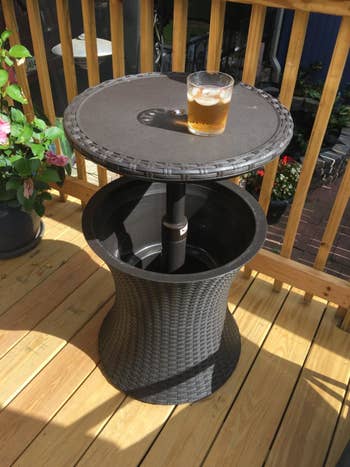 the wicker cooler on reviewer's deck