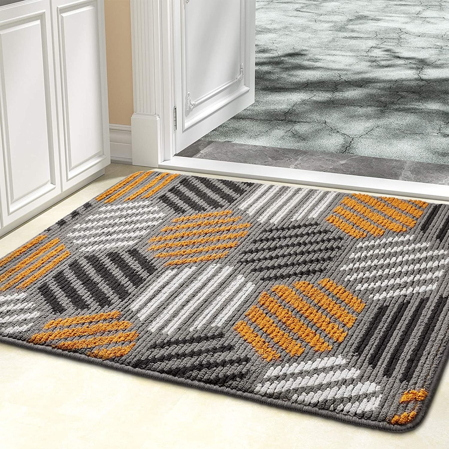 A geometric print door mat
