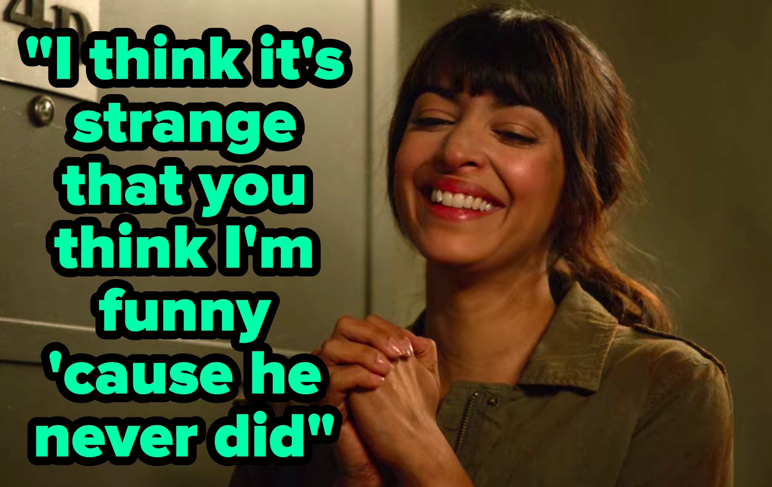 &quot;I think it&#x27;s strange that you think I&#x27;m funny &#x27;cause he never did&quot; written over Cece from &quot;New Girl&quot; grinning