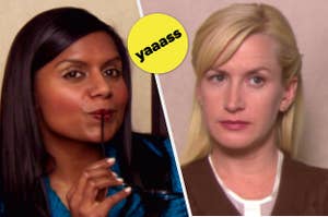 Mindy Kaling as Kelly Kapoor and Angela Kinsey as Angela Martin in the show "The Office."