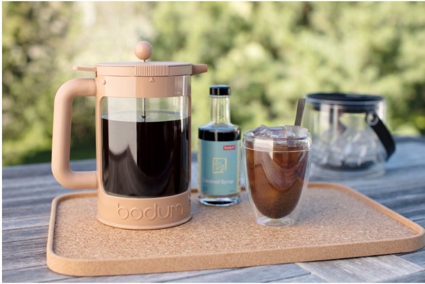 A dishwasher-safe cold brew press made of stainless steel, rubber, and silicone that holds up to 51 ounces of cold brew
