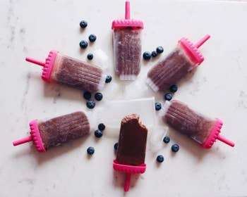 a reviewer's pink molds with blueberry popsicles