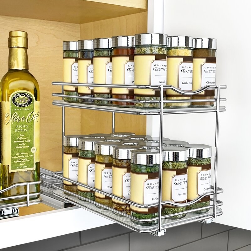 The slide-out metal spice rack 