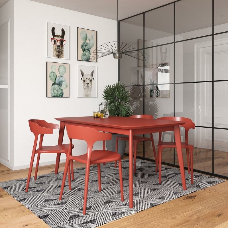 The metal chairs in red