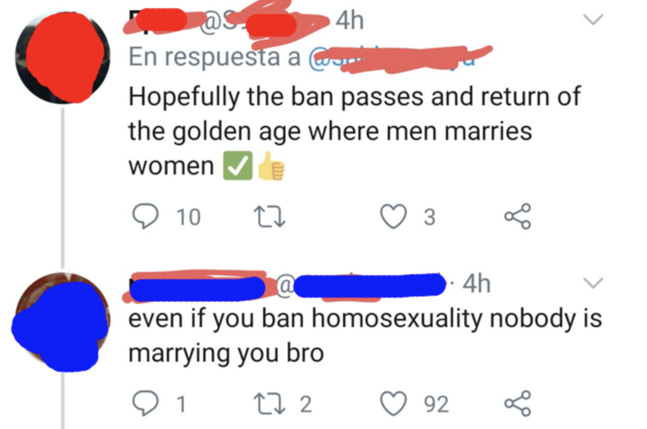 Person hoping for a marriage equality ban, and someone tells them &quot;Even if you ban homosexuality, nobody is marrying you&quot;