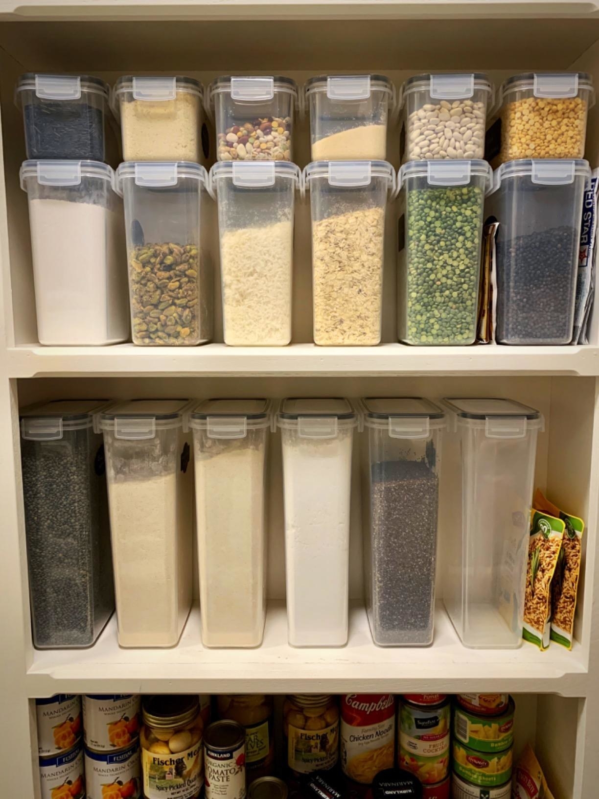 The containers filled with bulk goods, in a pantry