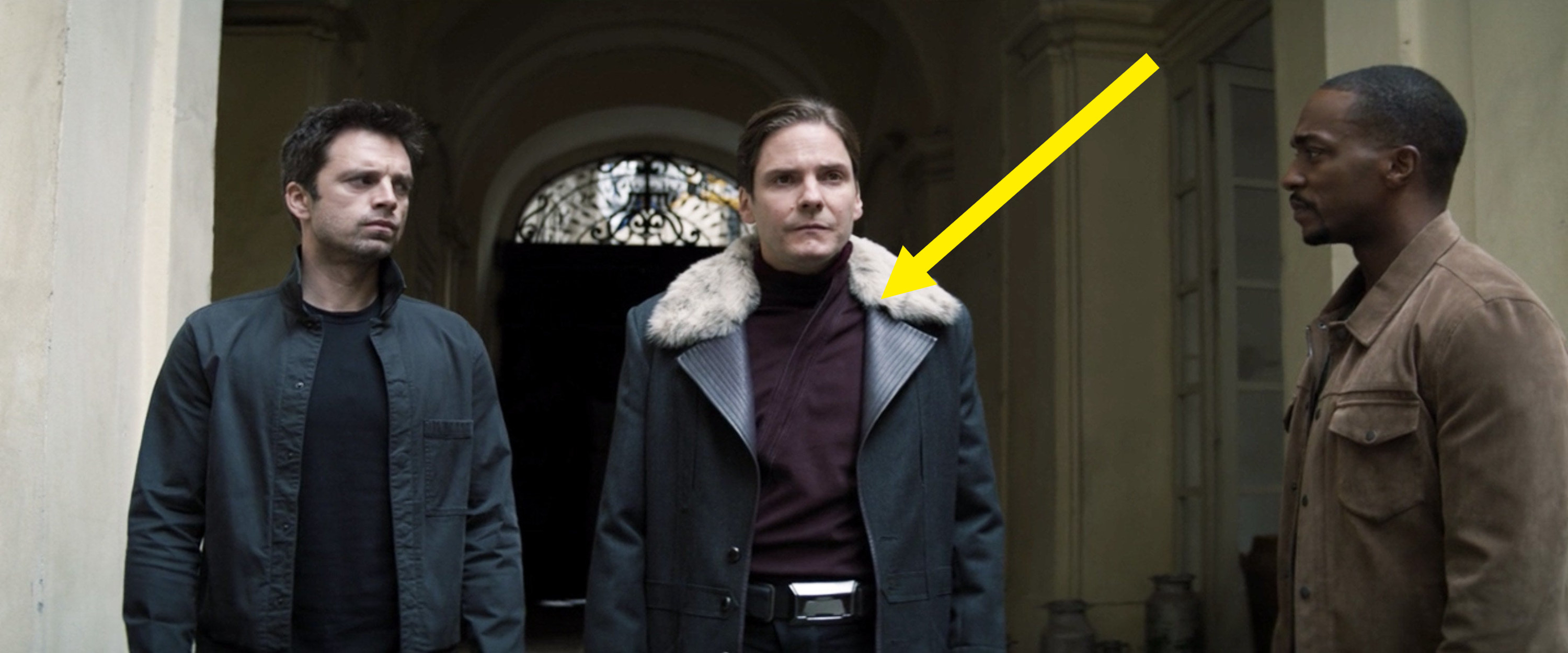 An arrow pointing out Zemo&#x27;s purple sweater