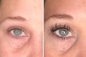 A reviewer's lashes before/after mascara