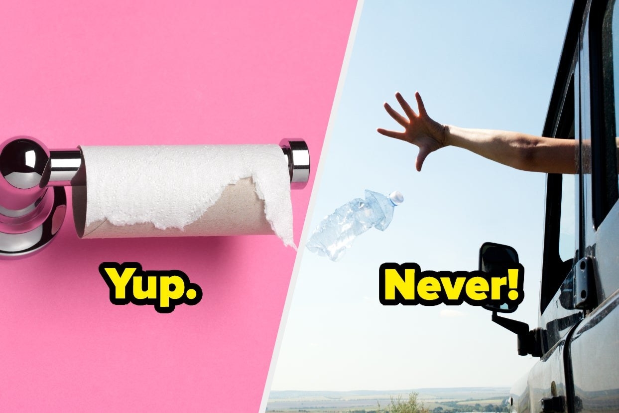 &quot;yup&quot; under an empty toilet paper roll and &quot;never&quot; over someone littering 
