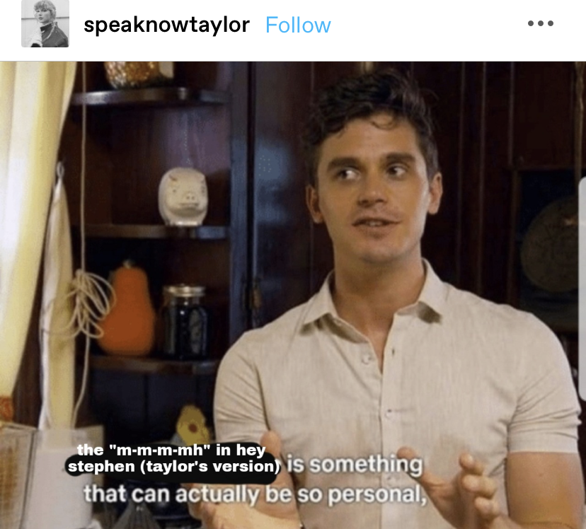 Meme of Antoni from Queer Eye edited to say &quot;the &#x27;m-m-m-mh&#x27; in hey stephen (taylor&#x27;s version) is something that can actually be so personal&quot;