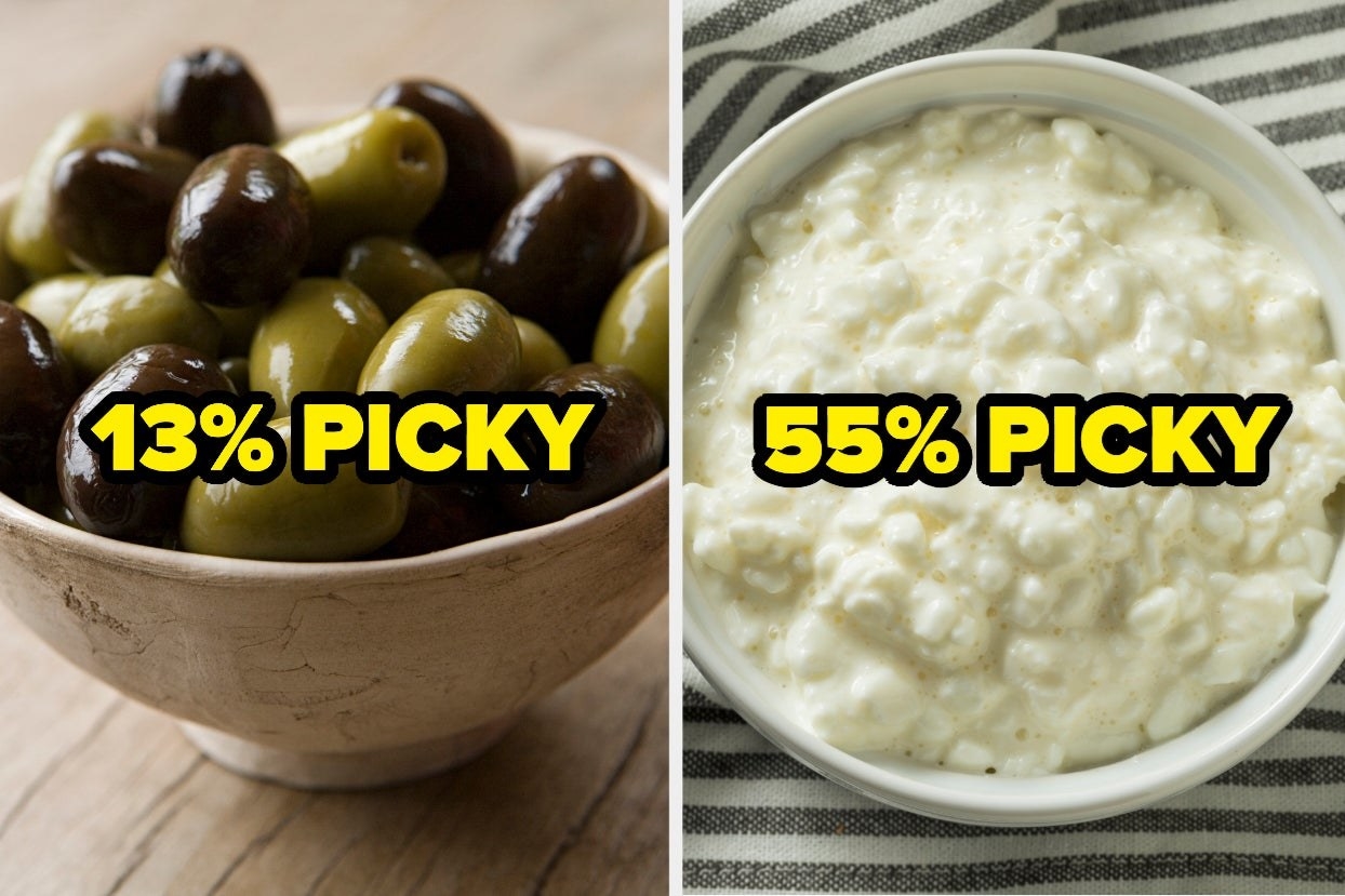 Olives labeled &quot;13 percent picky&quot; and cottage cheese labeled &quot;55 percent picky&quot; 