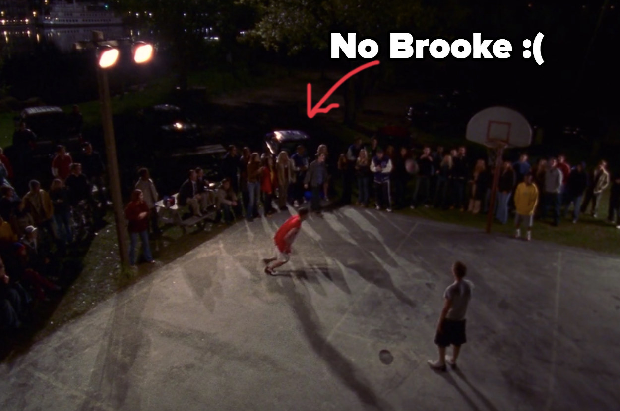 crowd by the court captioned, &quot;no Brooke&quot; with a sad face