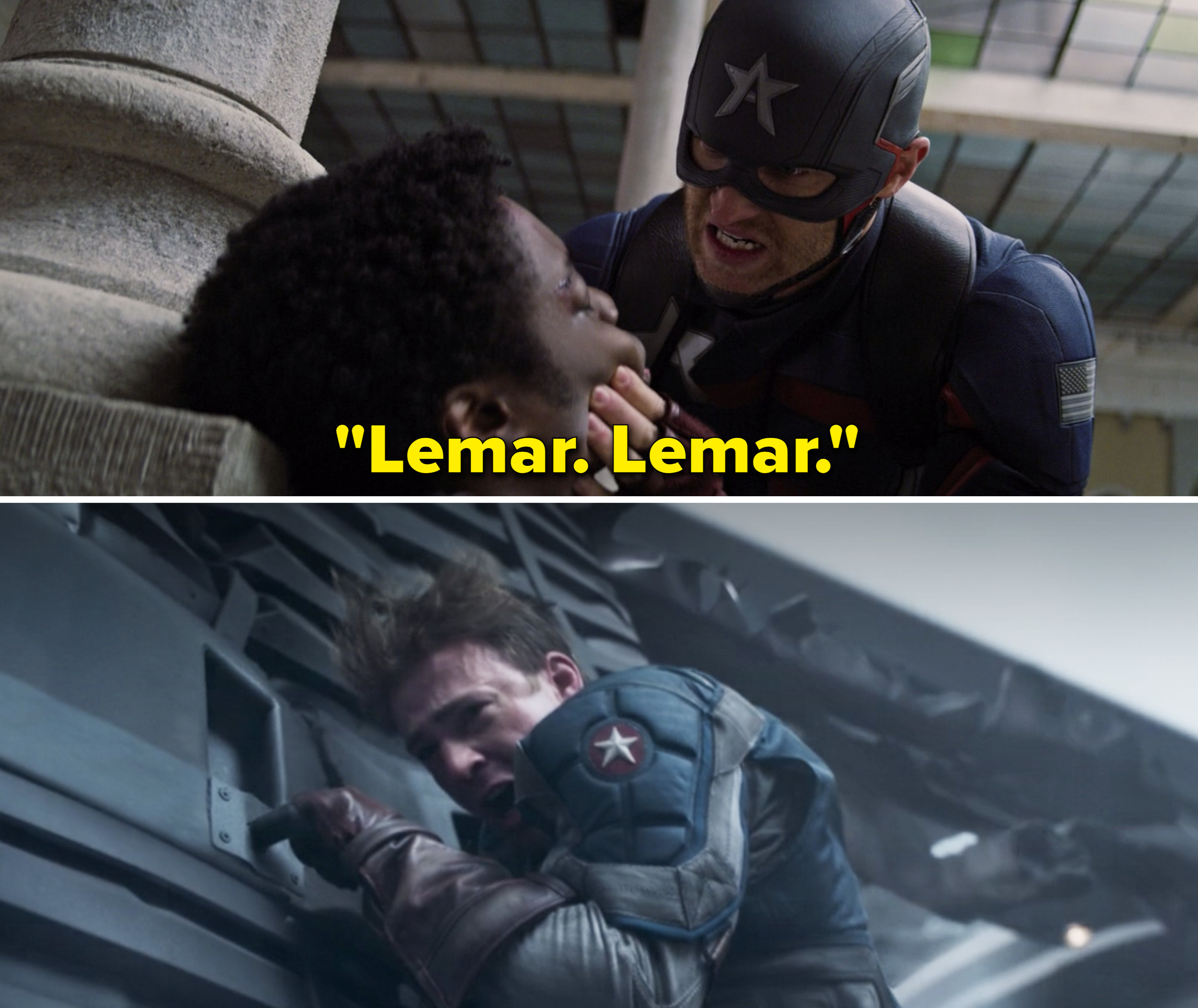 Walker over Lemar&#x27;s body saying his name vs. Steve crying after Bucky fell