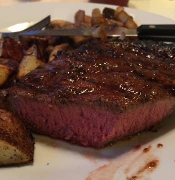 Reviewer photo of the cheap cut of meat they made into a delicious steak using the tenderizer
