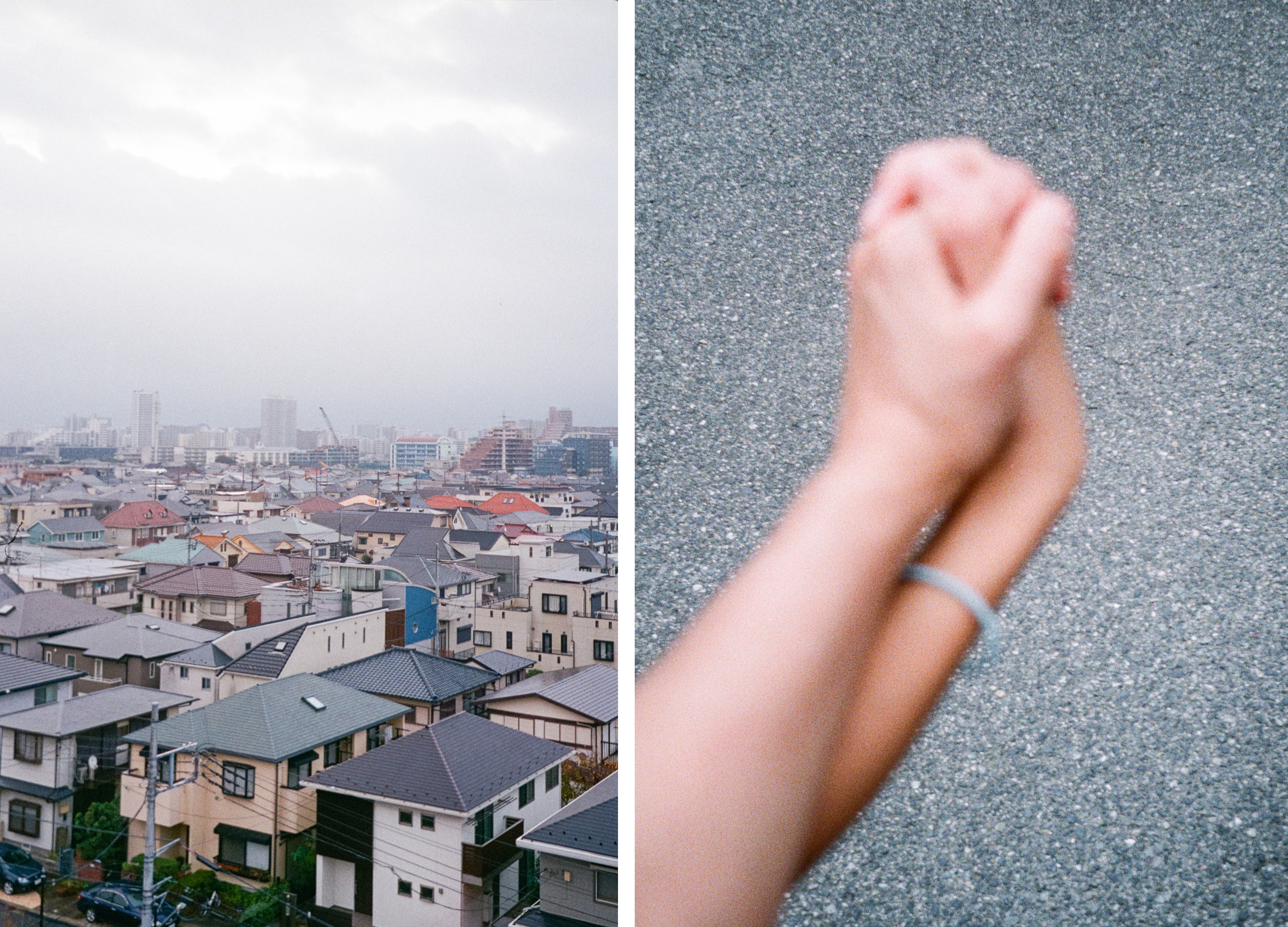 A cityscape of Tokyo, and two hands holding each other