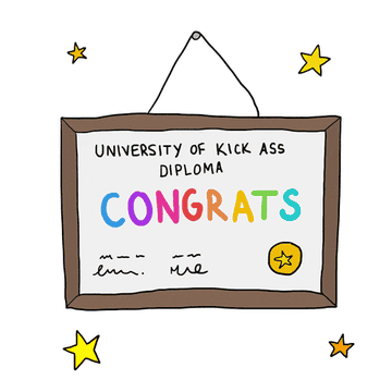 A diploma that reads, &quot;University of Kick Ass - Congrats!&quot; 