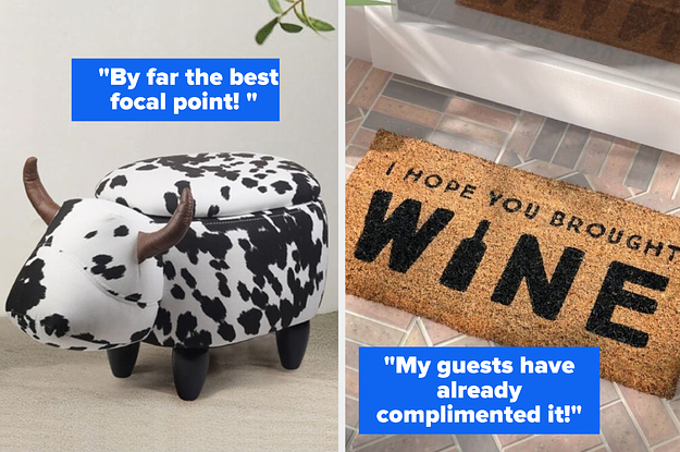 ottoman that looks like a cow with text