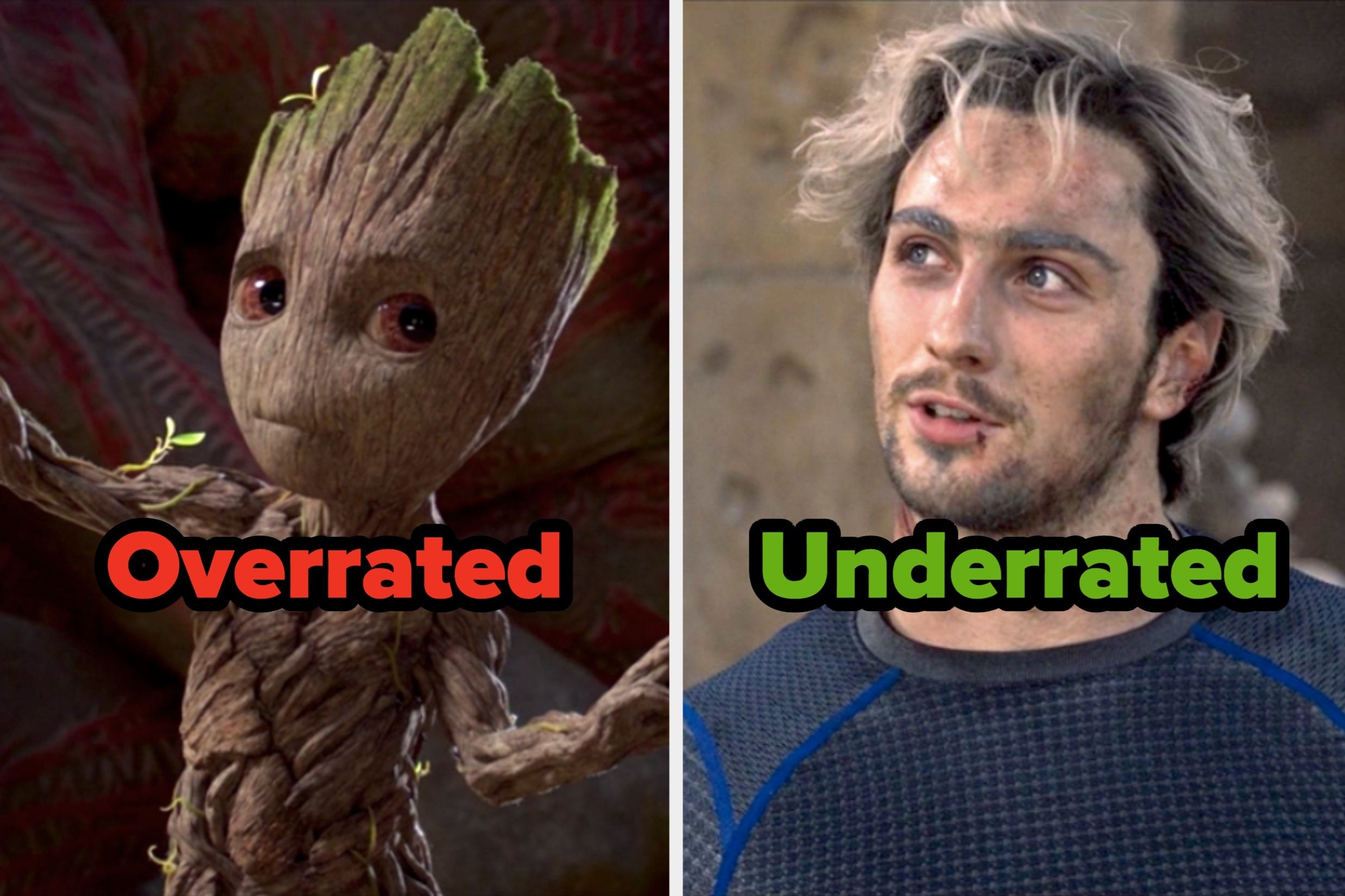 Groot labeled &quot;Overrated&quot; and Quicksilver labeled &quot;Underrated&quot; 
