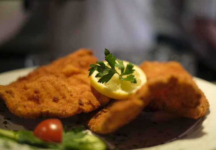 A plate of fried schnitzel.