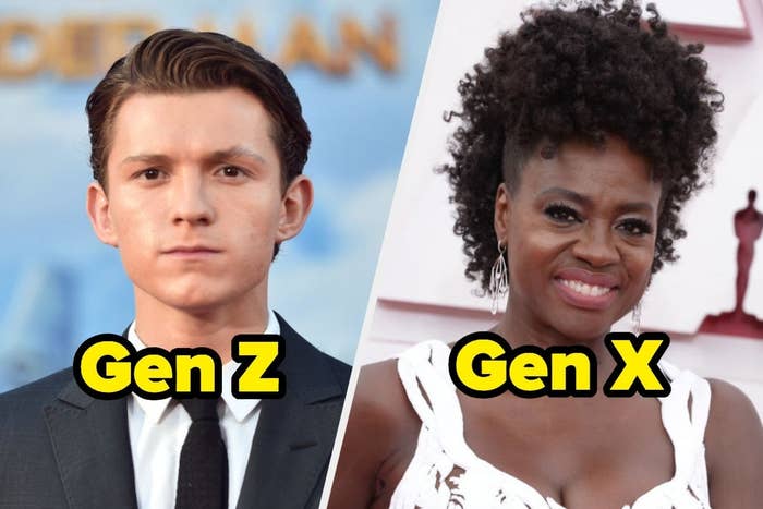 Tom Holland with the words &quot;Gen Z&quot; and Viola Davis with the words &quot;Gen X&quot; 